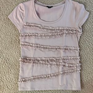 Ann Taylor Short Sleeve Ruffle Tee - Light Pink